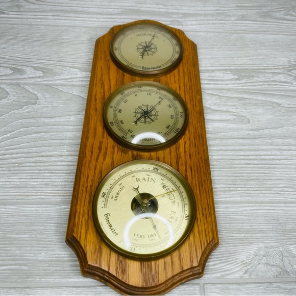 Vintage Weather station barometer thermometer hygrometer barometer wooden frame - Picture 3 of 16